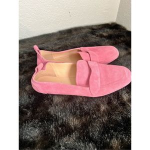 J crew pink leather Calf suede minimal tan loafers shoes 9.5-